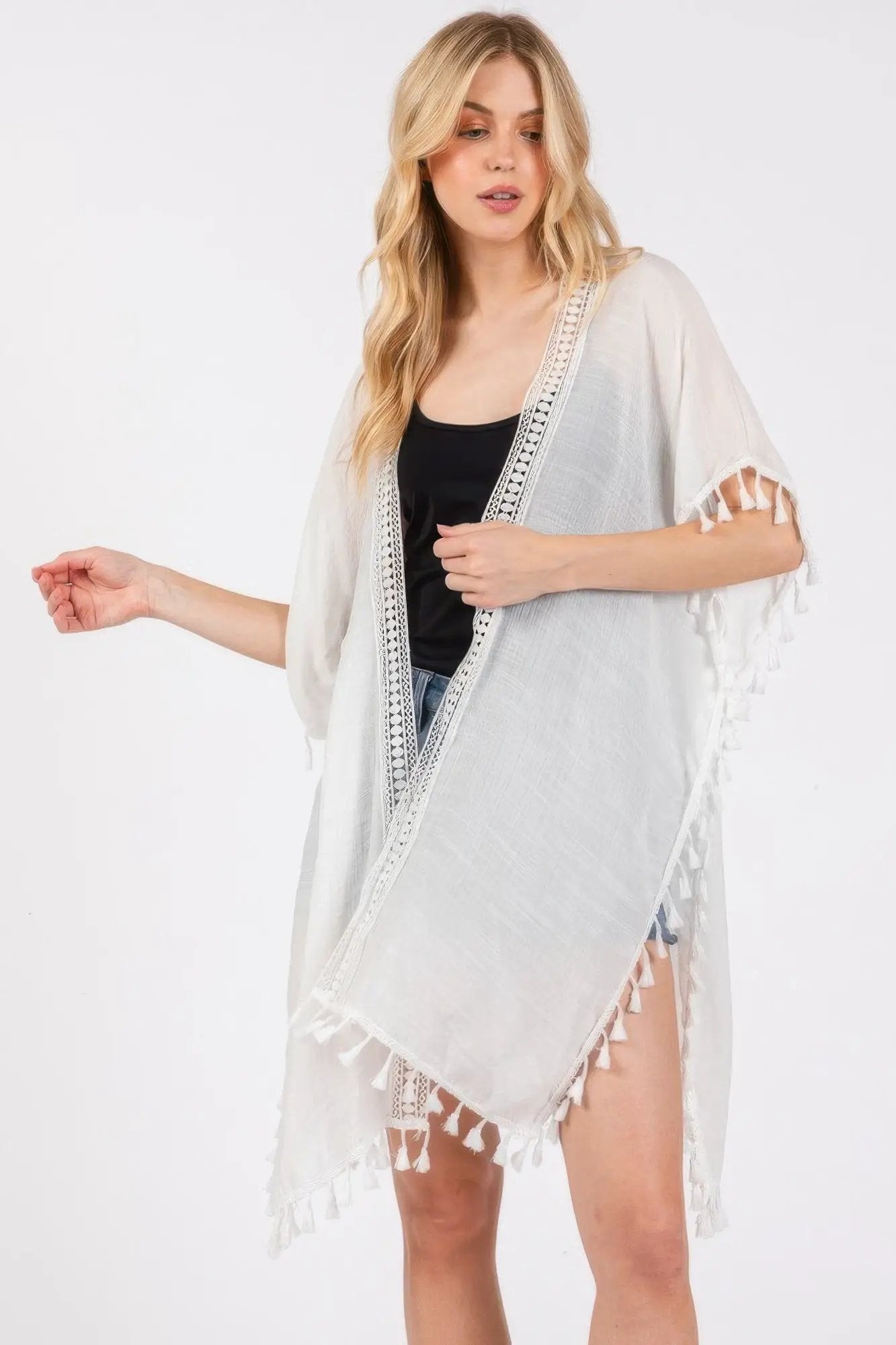 Crochet And Tassel Trim Cover Up - Image 9