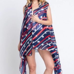 Diagonal Stripes And Stars Print Vest - Image 1