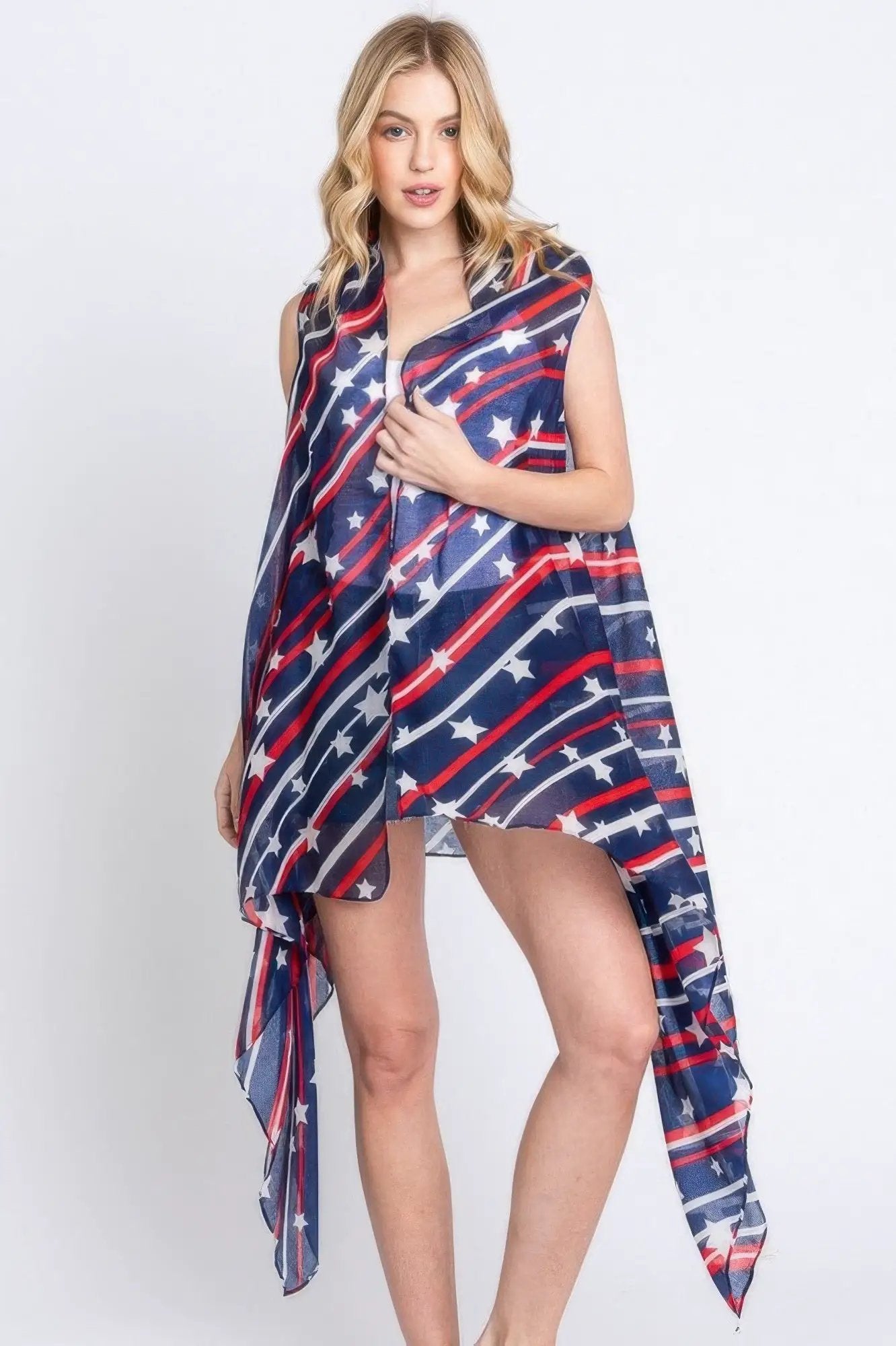 Diagonal Stripes And Stars Print Vest - Image 1