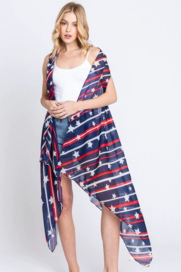 Diagonal Stripes And Stars Print Vest