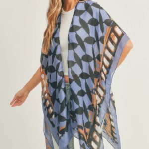 Ombree Front And Geometric Back Print Kimono - Image 1