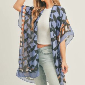 Ombree Front And Geometric Back Print Kimono - Image 2