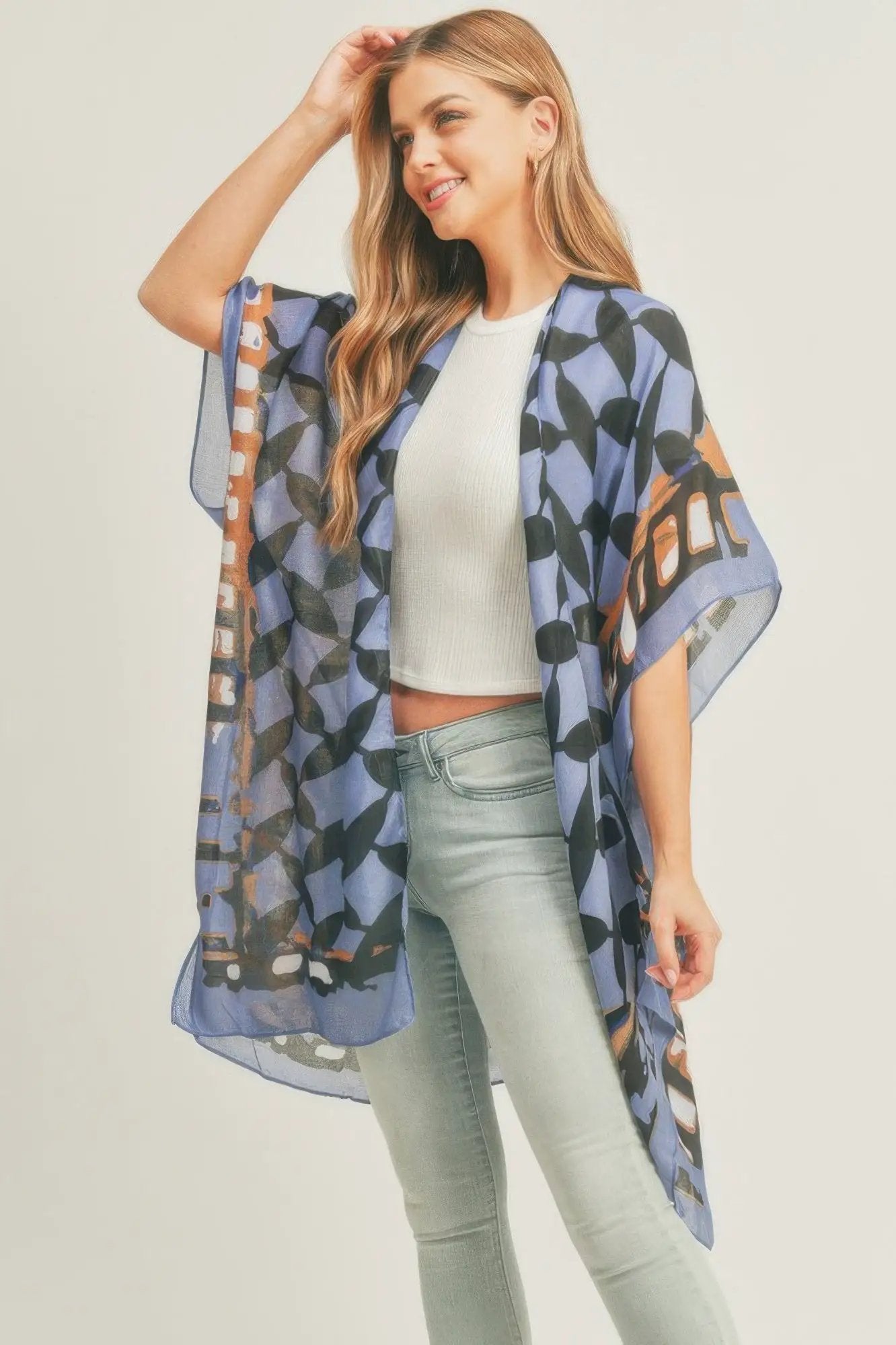 Ombree Front And Geometric Back Print Kimono - Image 2