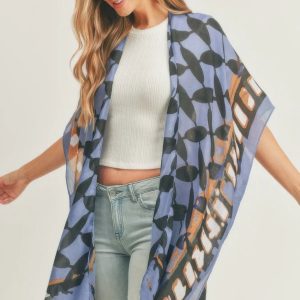Ombree Front And Geometric Back Print Kimono - Image 3