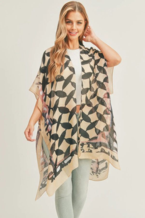 Ombree Front And Geometric Back Print Kimono