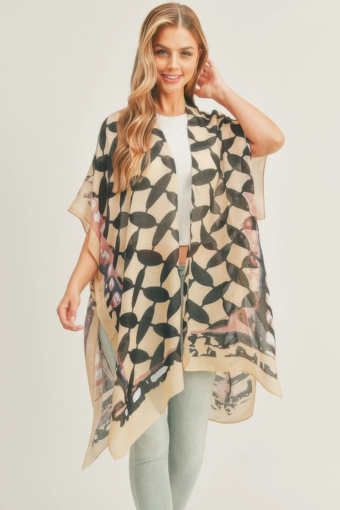 Ombree Front And Geometric Back Print Kimono - Image 5
