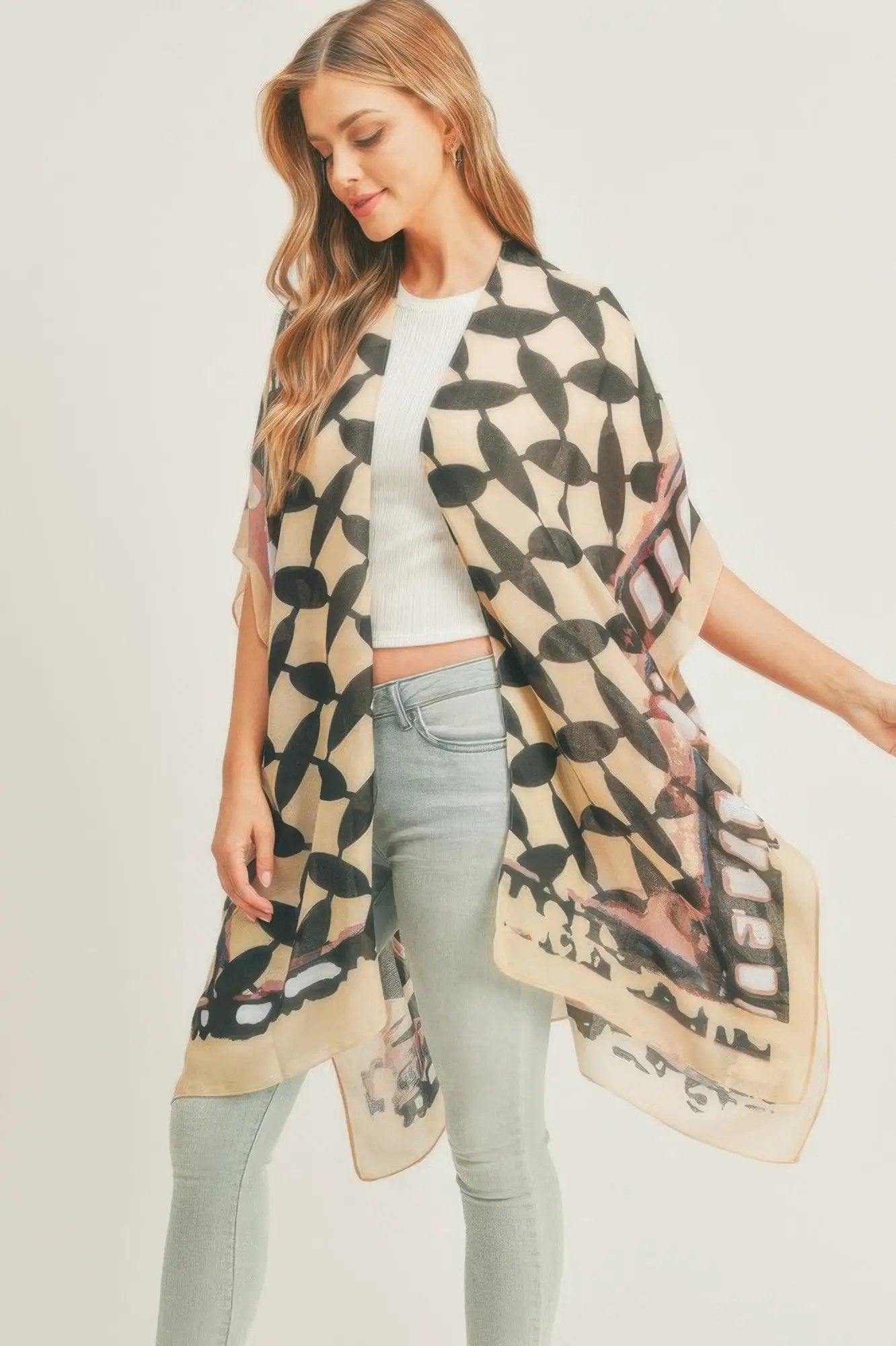 Ombree Front And Geometric Back Print Kimono - Image 6