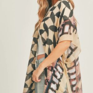 Ombree Front And Geometric Back Print Kimono - Image 7