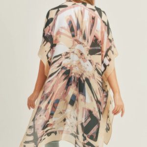 Ombree Front And Geometric Back Print Kimono - Image 8