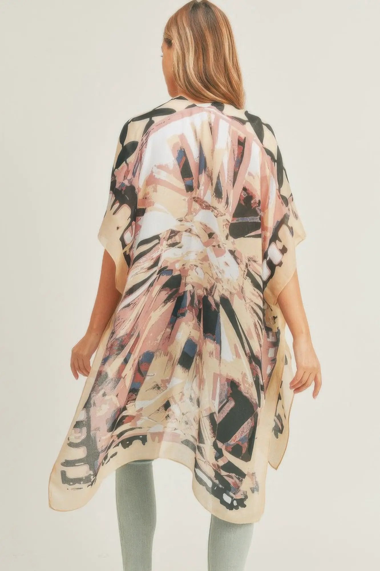 Ombree Front And Geometric Back Print Kimono - Image 8