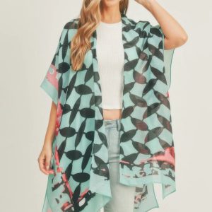 Ombree Front And Geometric Back Print Kimono - Image 9