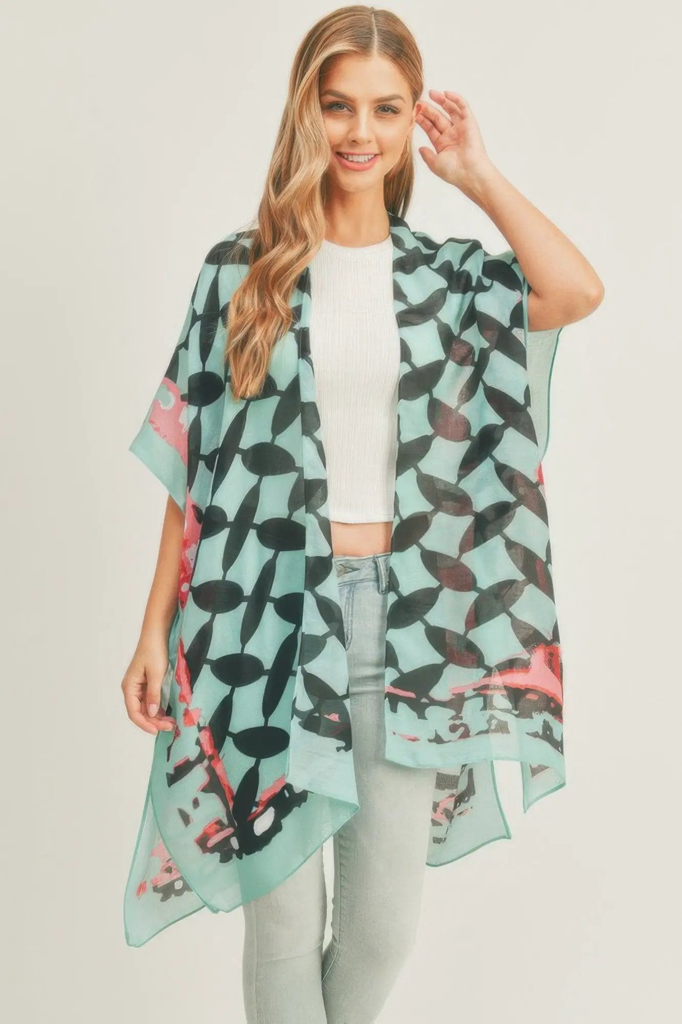 Ombree Front And Geometric Back Print Kimono - Image 9