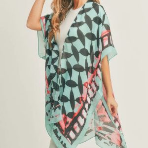 Ombree Front And Geometric Back Print Kimono - Image 10