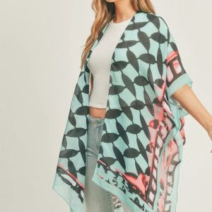 Ombree Front And Geometric Back Print Kimono - Image 11