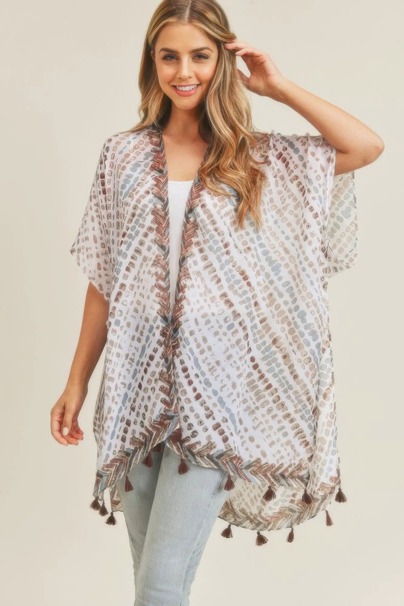 Multi Dash Pattern Tassel Kimono - Image 1