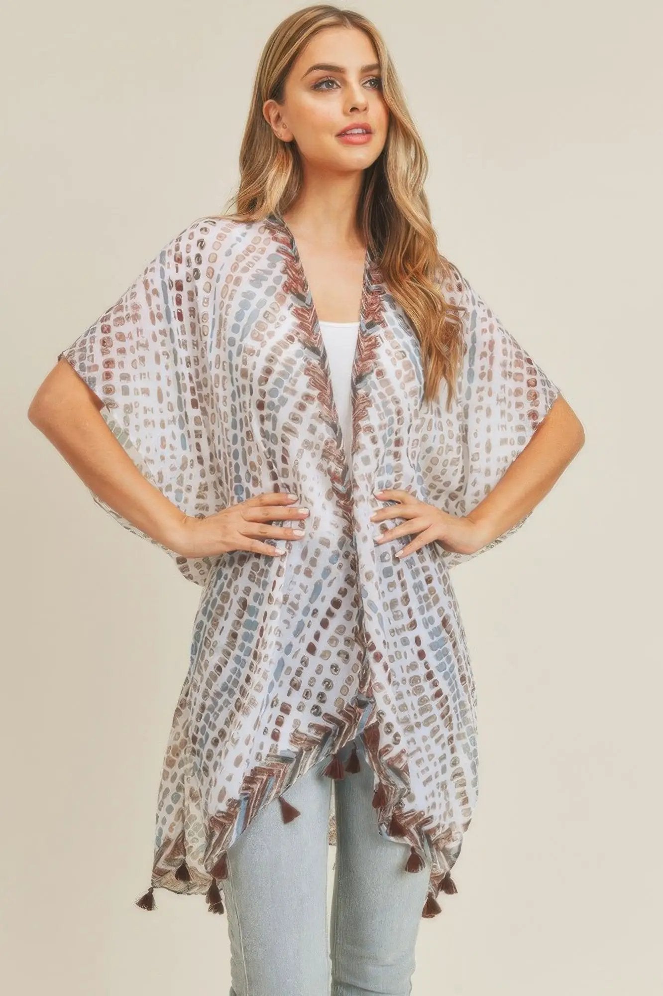 Multi Dash Pattern Tassel Kimono - Image 4