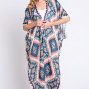 Aztec Print Open Front Long Kimono - Image 1