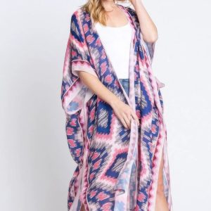 Aztec Print Open Front Long Kimono - Image 2
