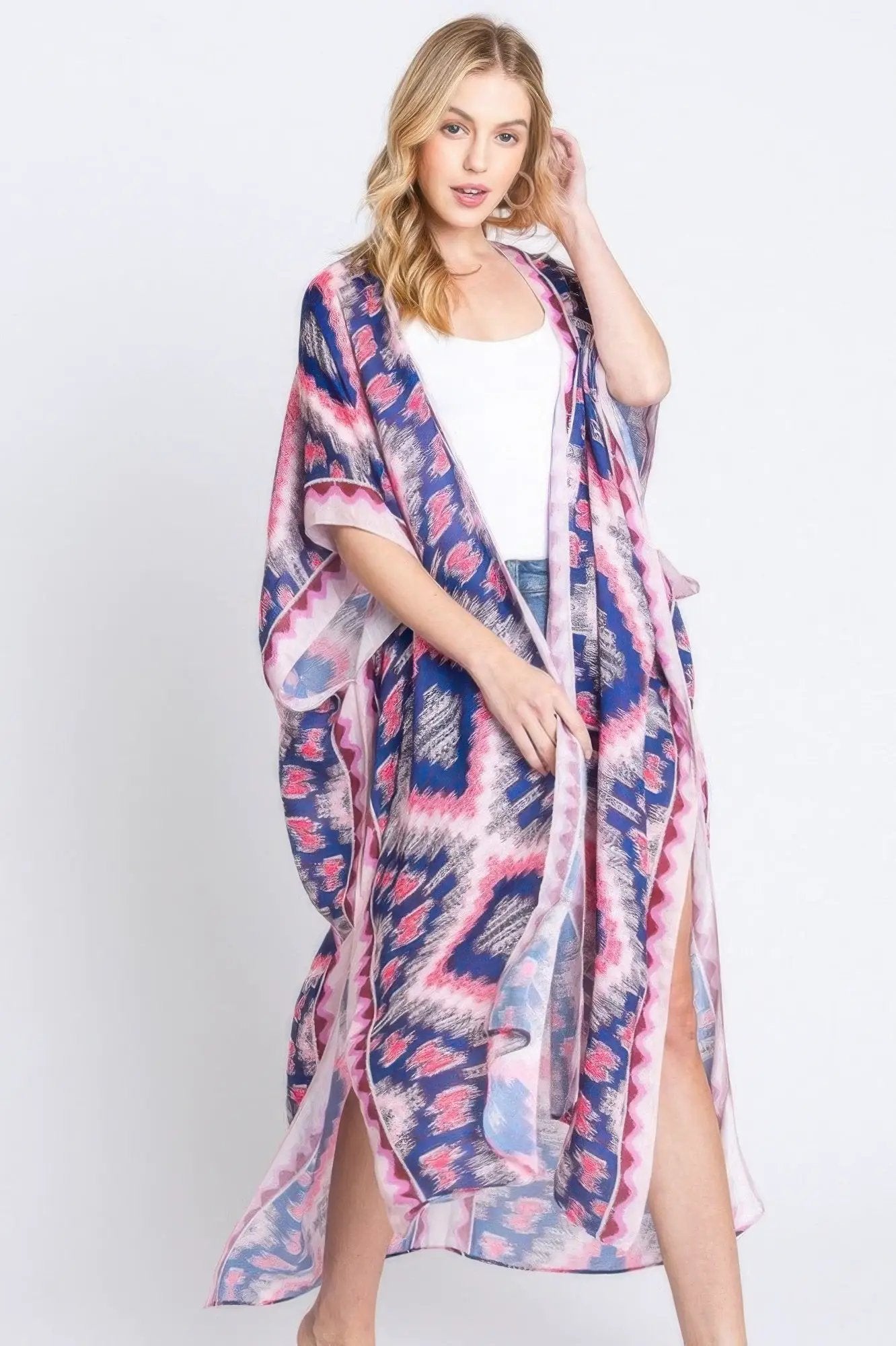 Aztec Print Open Front Long Kimono - Image 2
