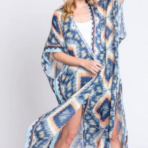 Aztec Print Open Front Long Kimono - Image 3