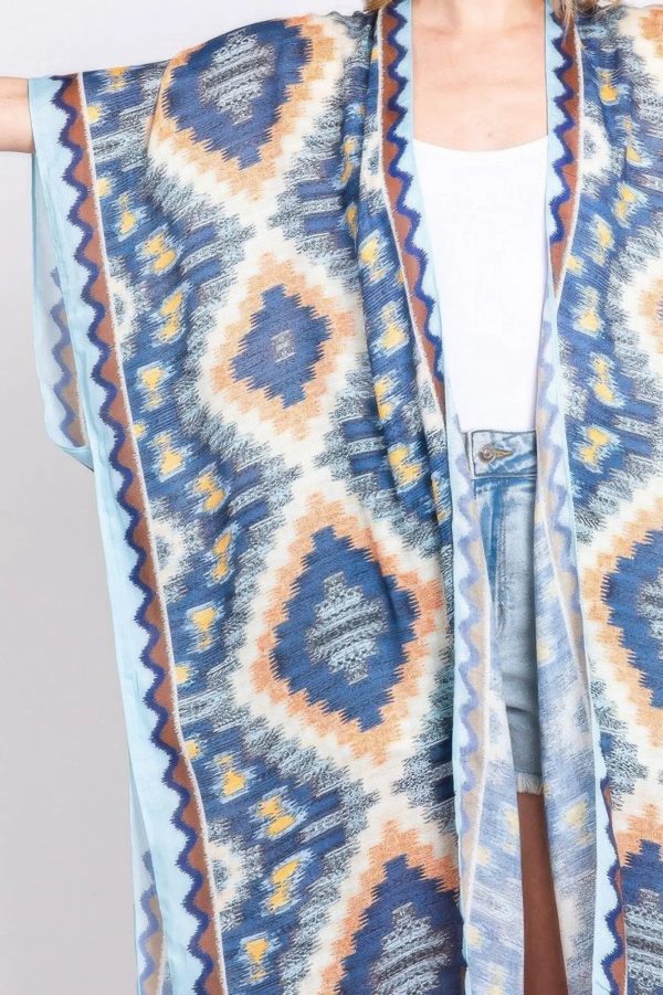 Aztec Print Open Front Long Kimono