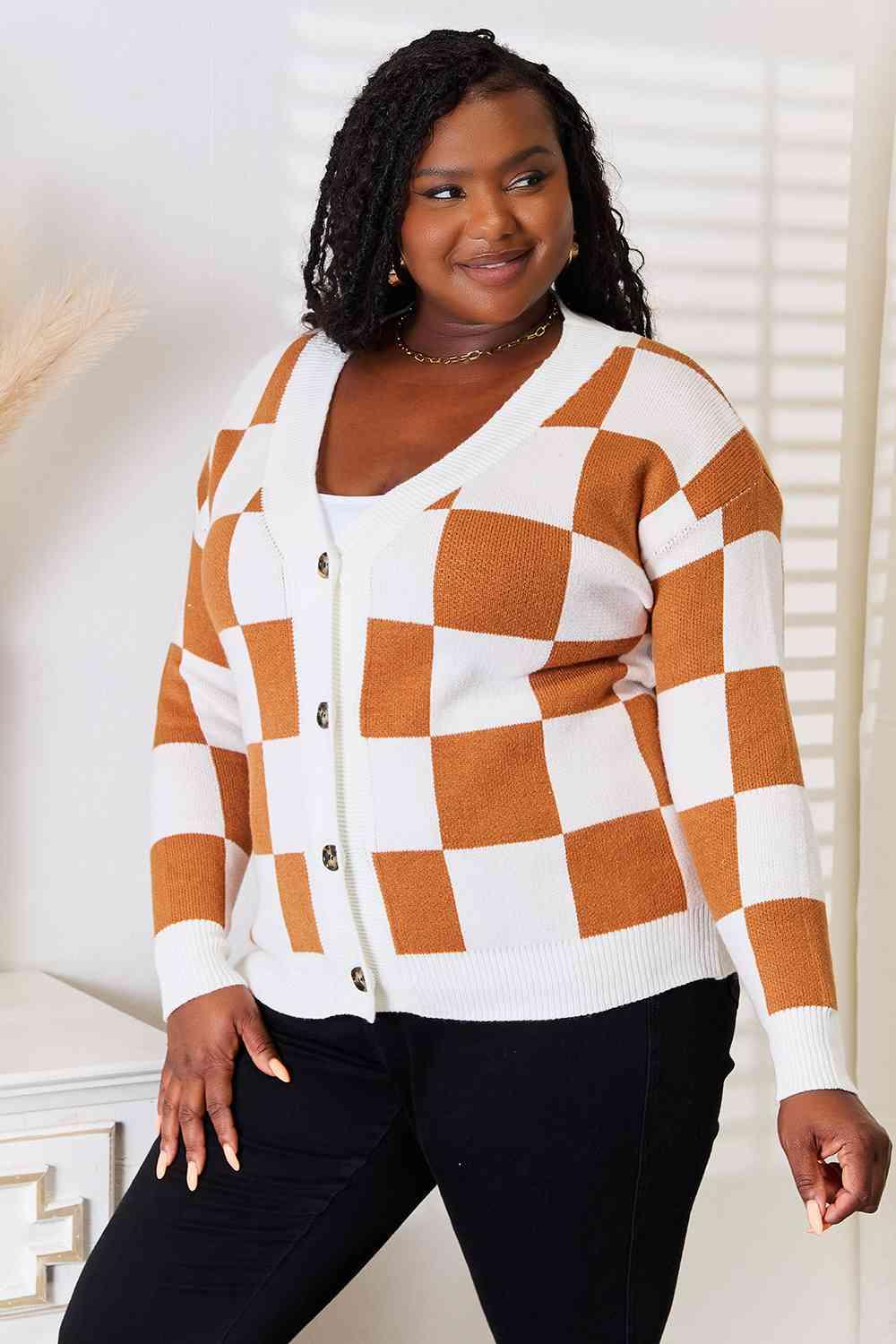 Double Take Button-Up V-Neck Dropped Shoulder Cardigan - Image 8