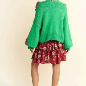 Davi & Dani Floral Applique Open Front Drop Shoulder Cardigan - Image 2
