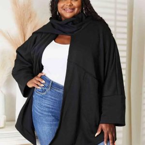 HEYSON Full Size Open Front Cardigan with Scarf Design - Image 13