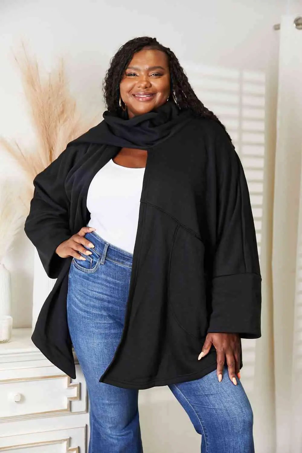 HEYSON Full Size Open Front Cardigan with Scarf Design - Image 13