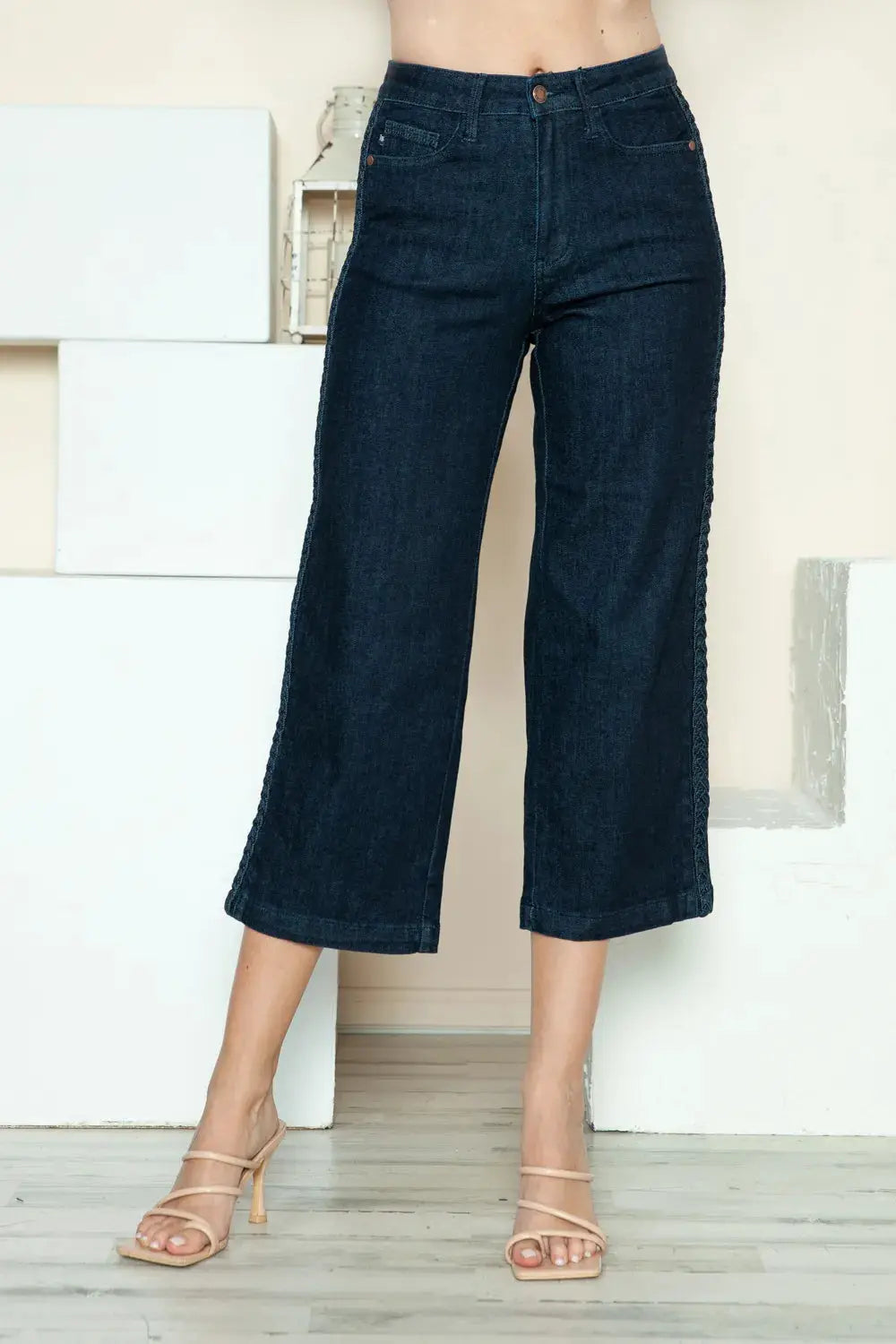 Judy Blue Full Size Side Seam Braid Detail Crop Wide Leg Jeans - Image 1