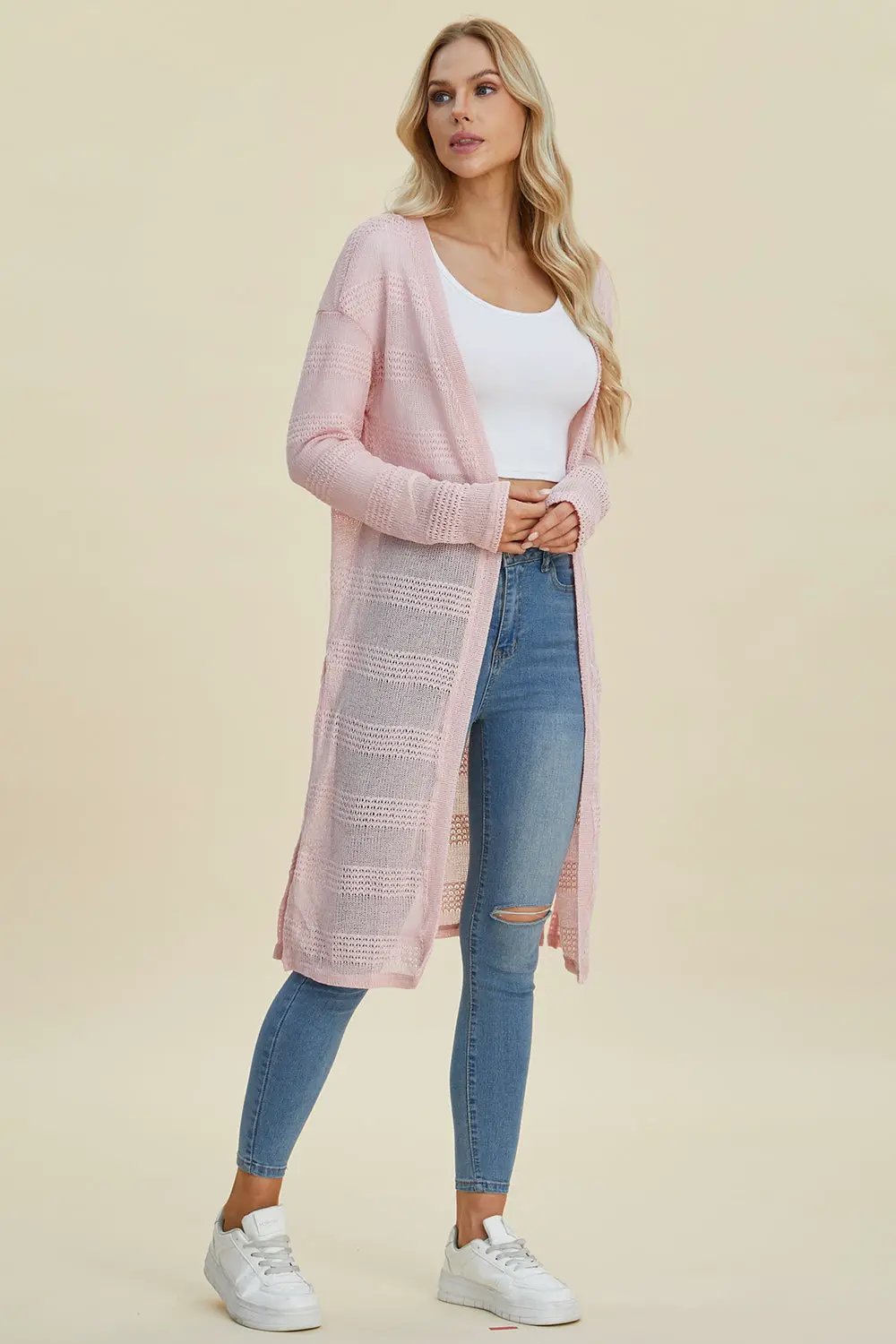 Double Take Full Size Open Front Longline Cardigan - Image 11