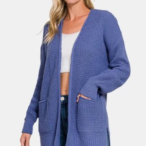 Zenana Waffle Open Front Sweater Cardigan - Image 1