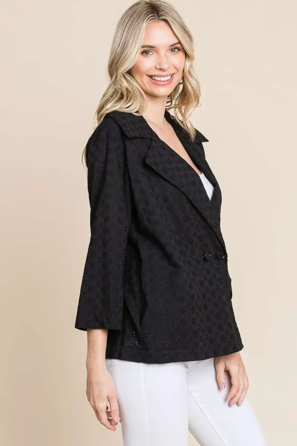Culture Code Double Breasted Eyelet Jacket with Pockets - Image 3