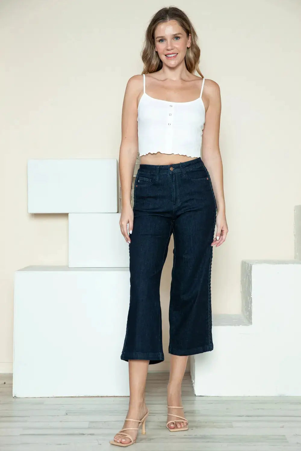 Judy Blue Full Size Side Seam Braid Detail Crop Wide Leg Jeans - Image 10