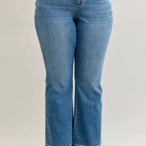 Judy Blue Full Size Mid Rise Slim Bootcut Tummy Control Release Hem Jeans Plus Size - Image 5