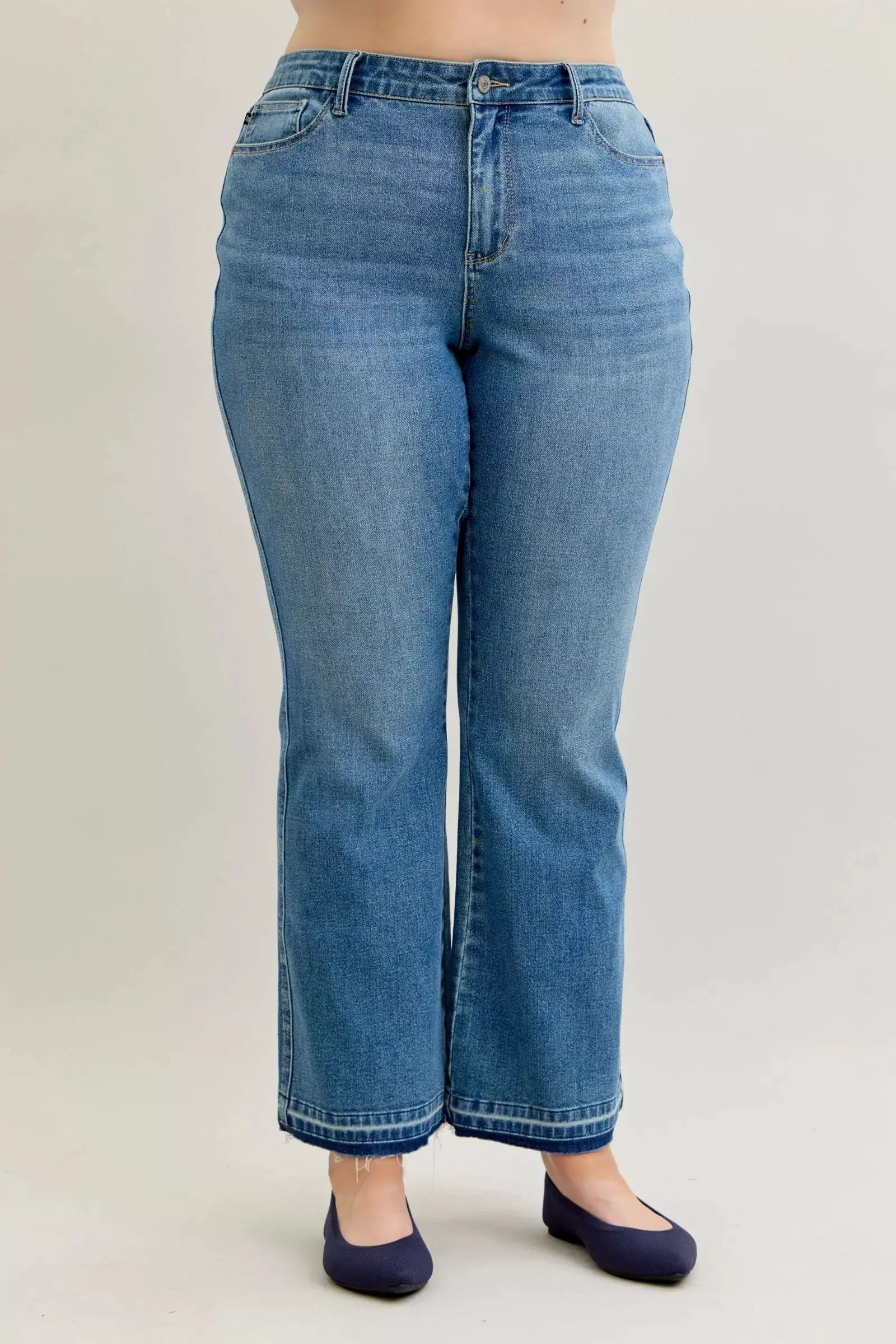 Judy Blue Full Size Mid Rise Slim Bootcut Tummy Control Release Hem Jeans Plus Size - Image 5