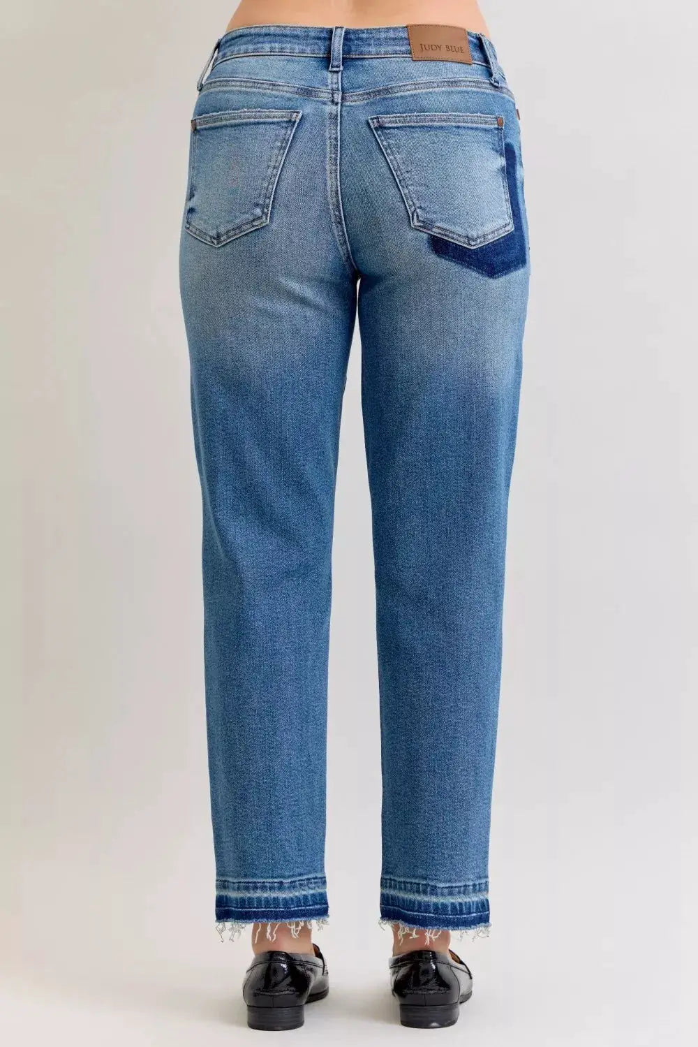 Judy Blue Full Size Mid Rise Bf Patch & Repair Destroy Release Hem Jeans Plus Size - Image 5