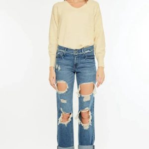 Kancan Distressed Mid Rise True Boyfriend Jeans - Image 4