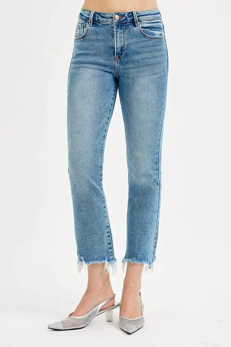 RISEN Full Size High Rise Crop Straight Slim Jeans Plus Size - Image 2