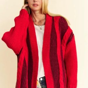 Davi & Dani Cable-Knit Color Block Open Front Cardigan - Image 4