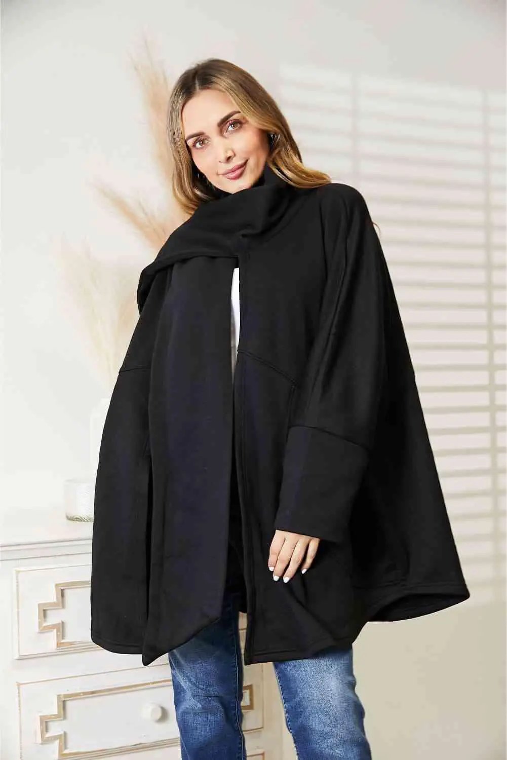 HEYSON Full Size Open Front Cardigan with Scarf Design - Image 4