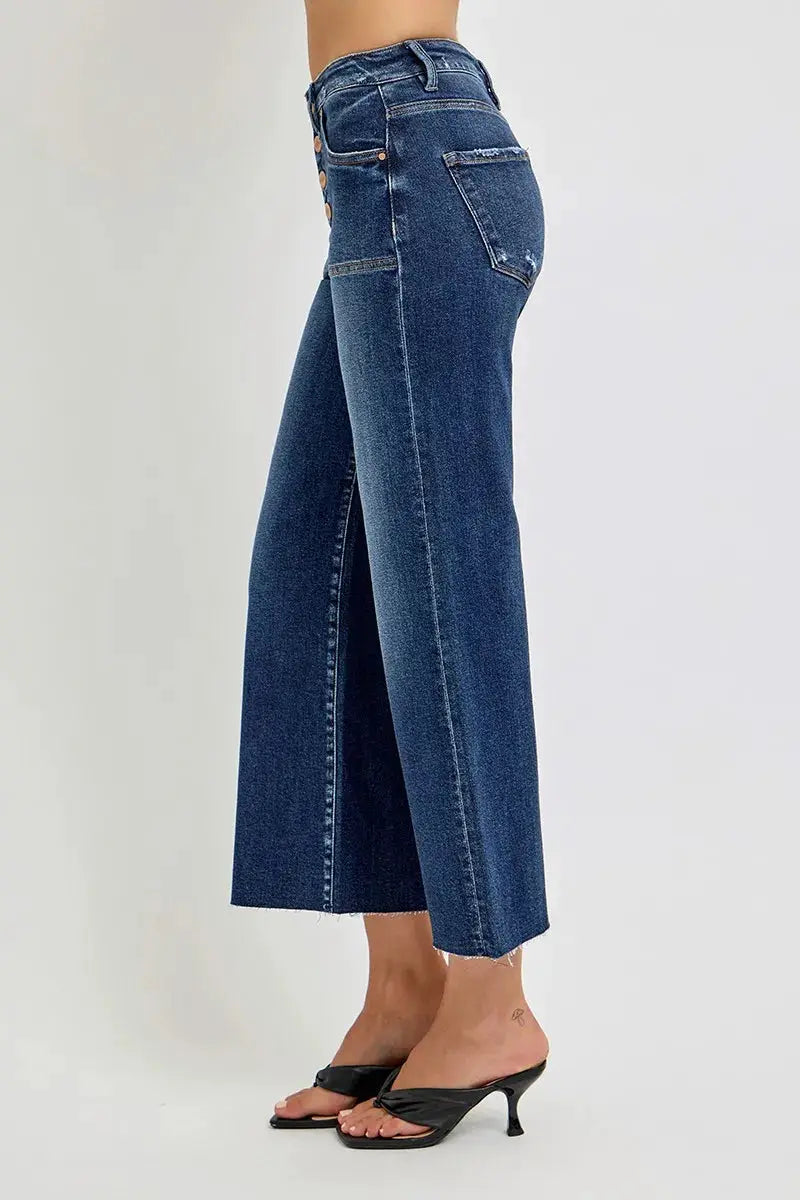 RISEN Full Size High Rise Crop Wide Button Up Jeans Plus Size - Image 4