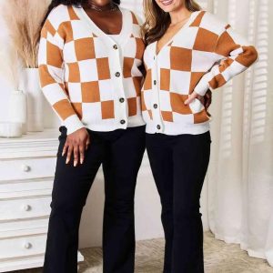 Double Take Button-Up V-Neck Dropped Shoulder Cardigan - Image 1