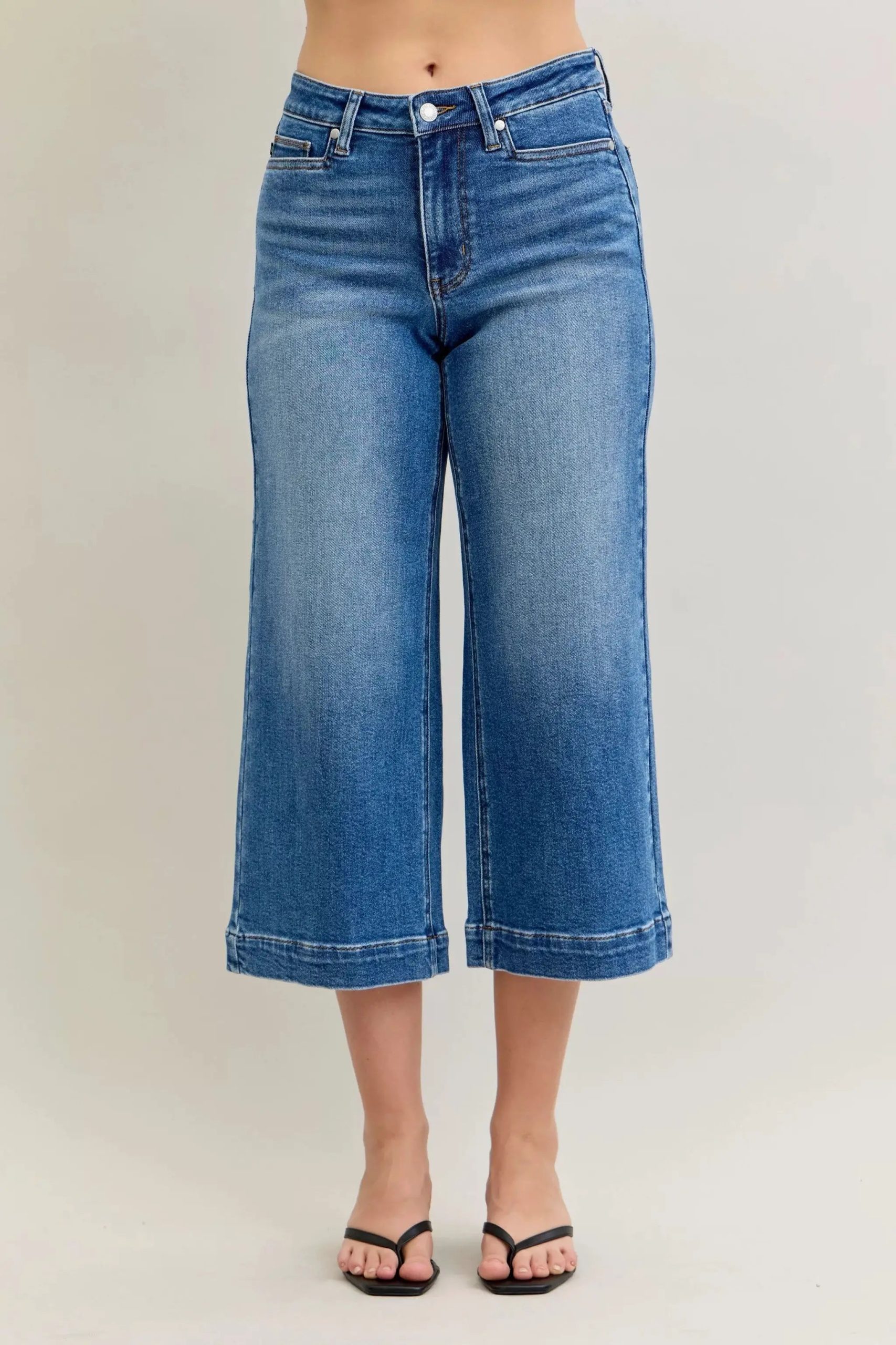 Judy Blue Mid Rise Crop Wide Leg Jeans - Image 1