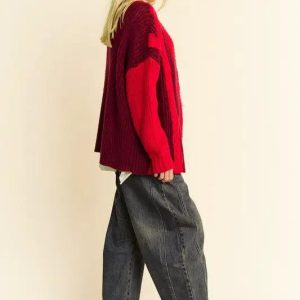 Davi & Dani Cable-Knit Color Block Open Front Cardigan - Image 7
