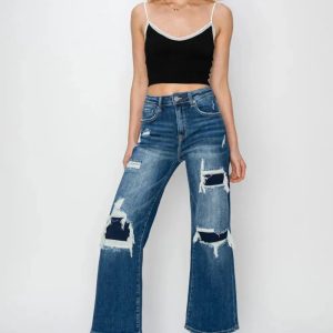 Risen Full Size High Rise Patch Detailed Wide Leg Crop Jeans - Image 6