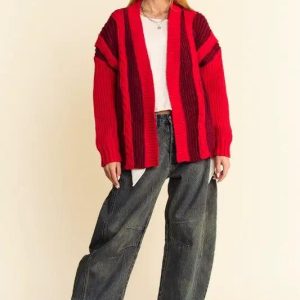 Davi & Dani Cable-Knit Color Block Open Front Cardigan - Image 5