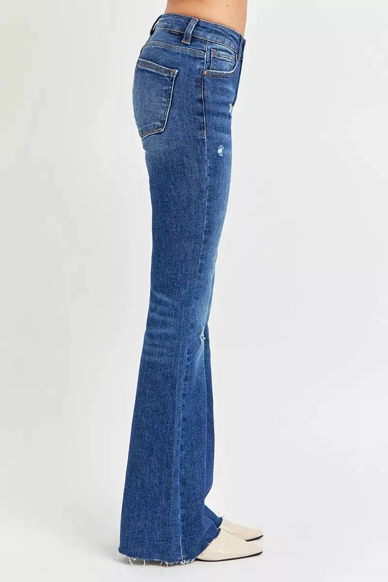 RISEN Full Size Distressed Mid Rise Flare Jeans Plus Size - Image 5