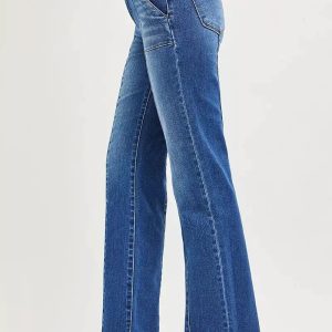 RISEN High Rise Straight Patch Pocket Seamed Jeans - Image 4