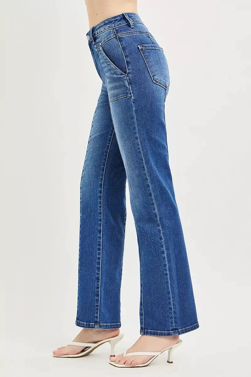 RISEN High Rise Straight Patch Pocket Seamed Jeans - Image 4